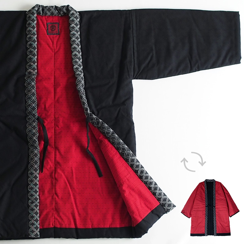 半纏 [狐火はんてん oversized] ブラック ロング100cm丈 ※リバーシブル