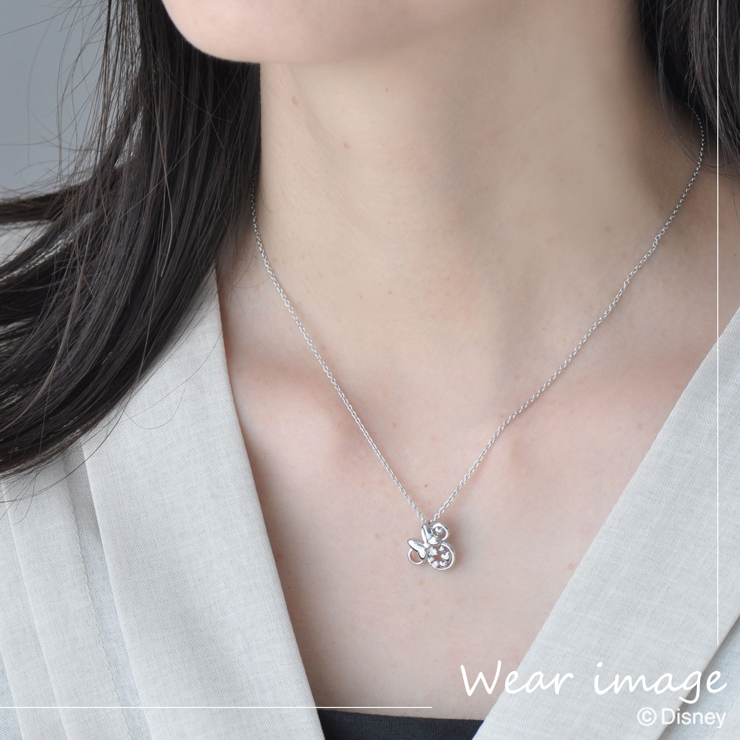 ディズニー] ミニー /シルバー キュービック ペンダント ネックレス