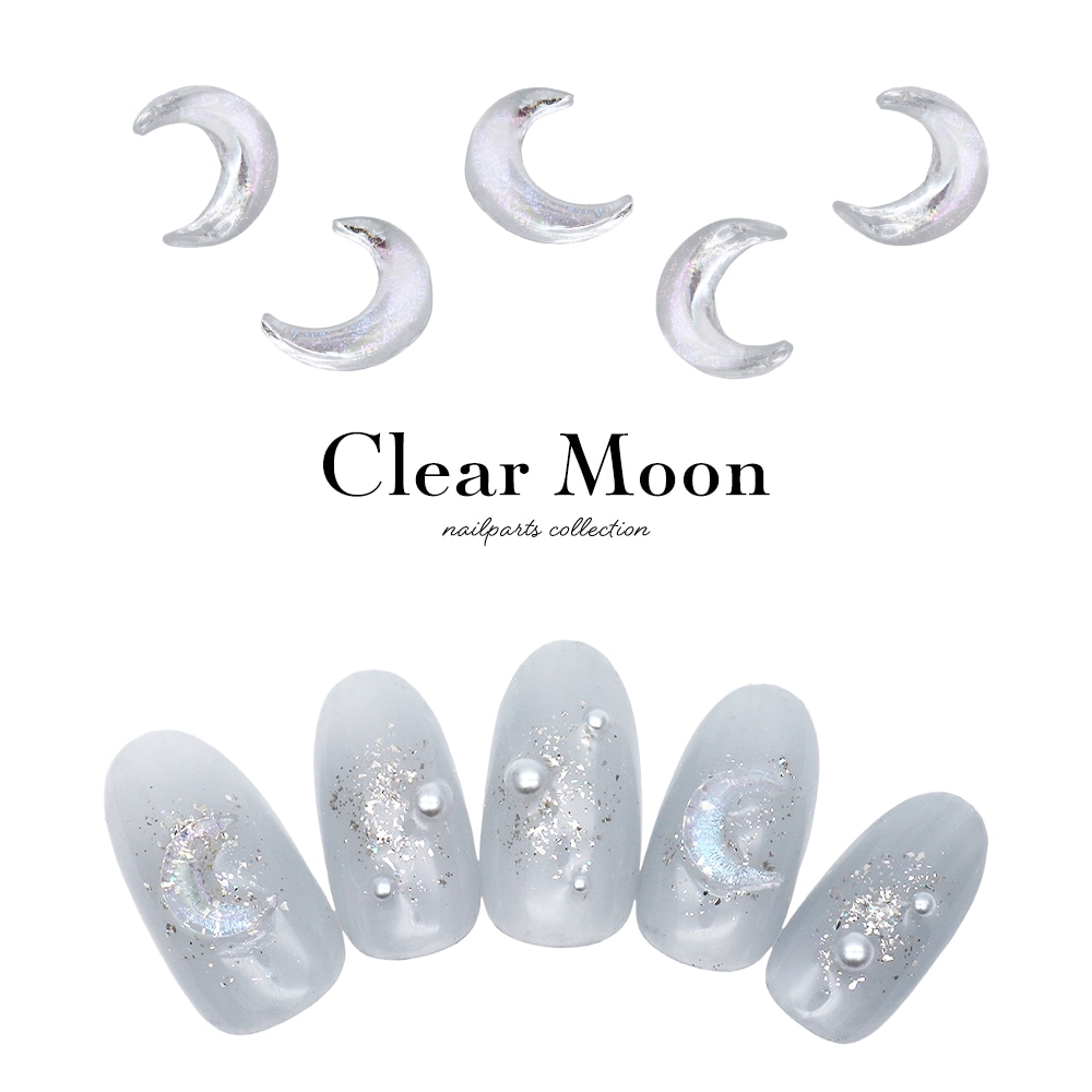 ネコポス送料無料】ラインストーン クリアムーンパーツ 5個入 推し活