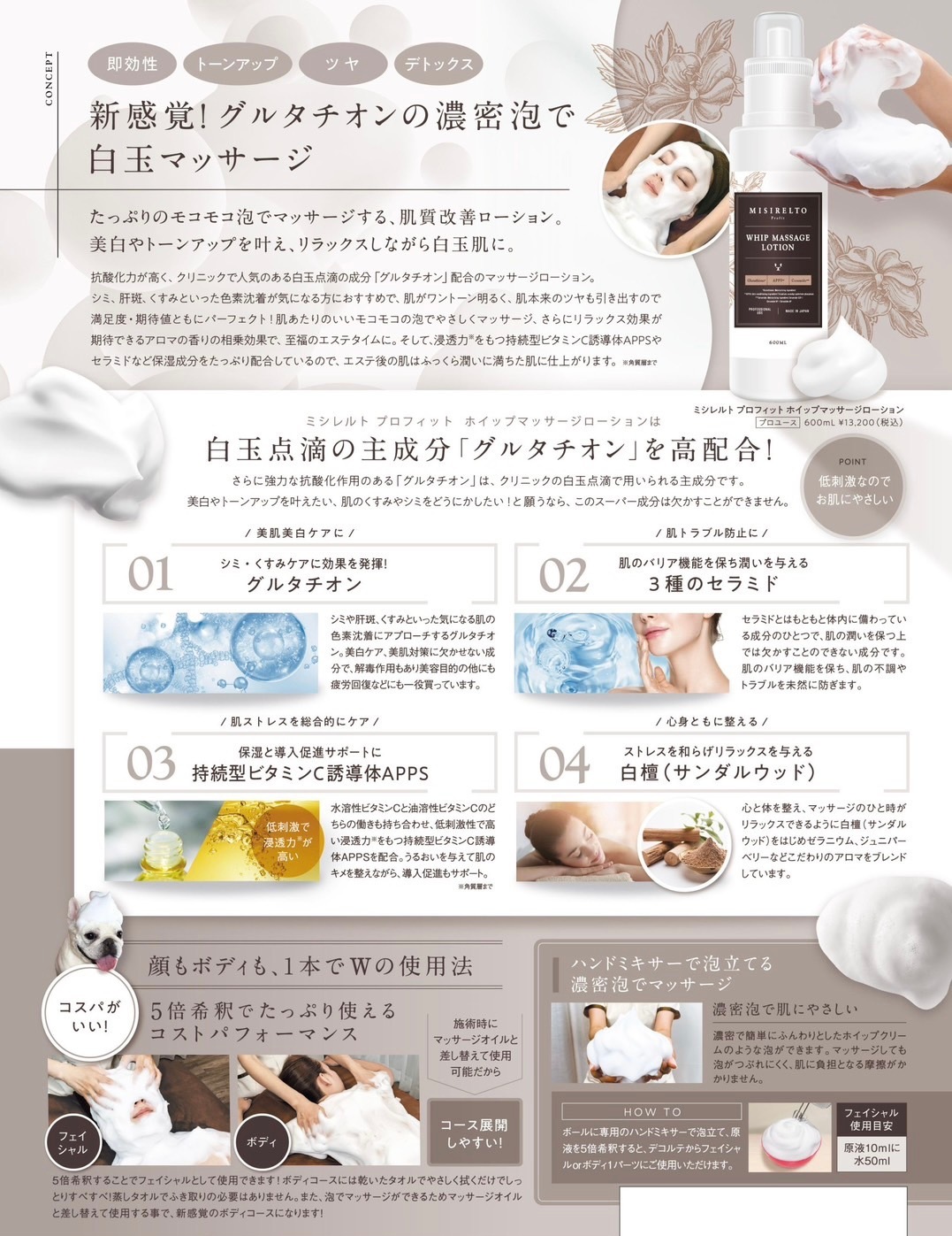 ミシレルト）プロフィット ホイップマッサージローション 600mLの卸