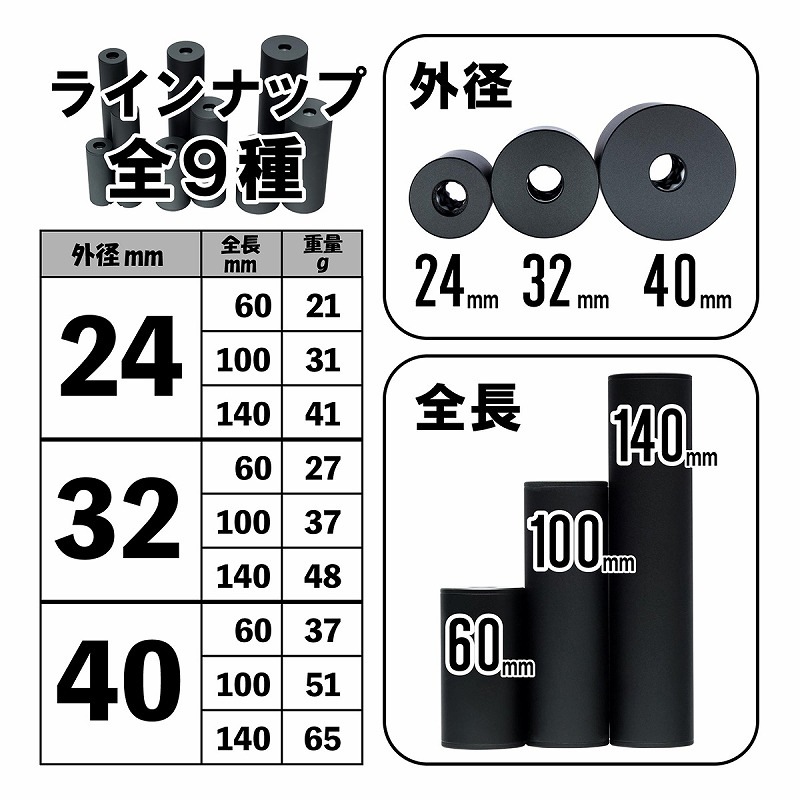 DCI Guns ちくわ軽量サイレンサー 外径32mm 全長140mm 14mm逆ネジ