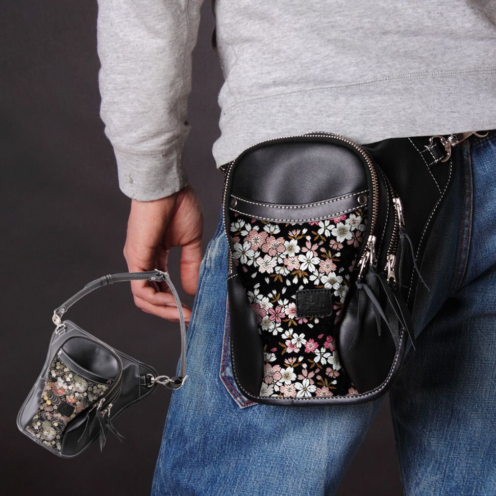 バイク [新柄登場/流水雪輪]花山ホルスターバッグ[W-39K] 花山