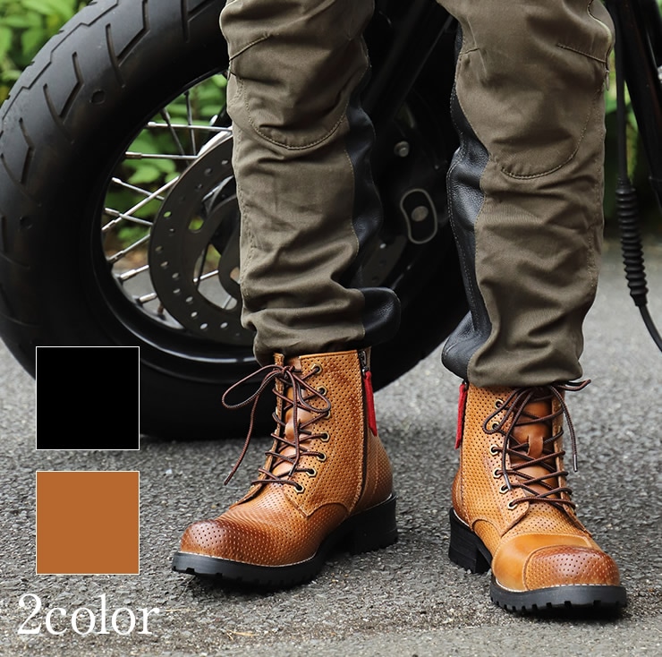 バイク シフトガード付メッシュレザーブーツ[HS-B11M] ブーツ,本革