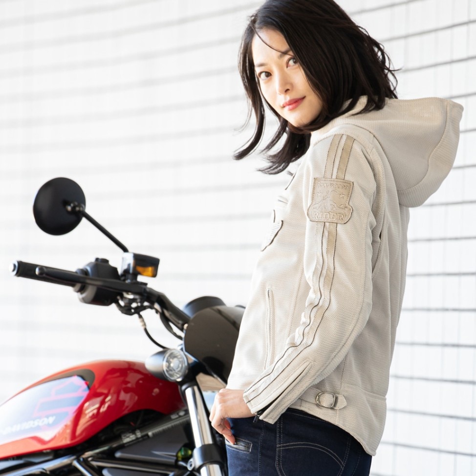 バイク レディースフード付きテキスタイルメッシュジャケット[FR23SJ-9