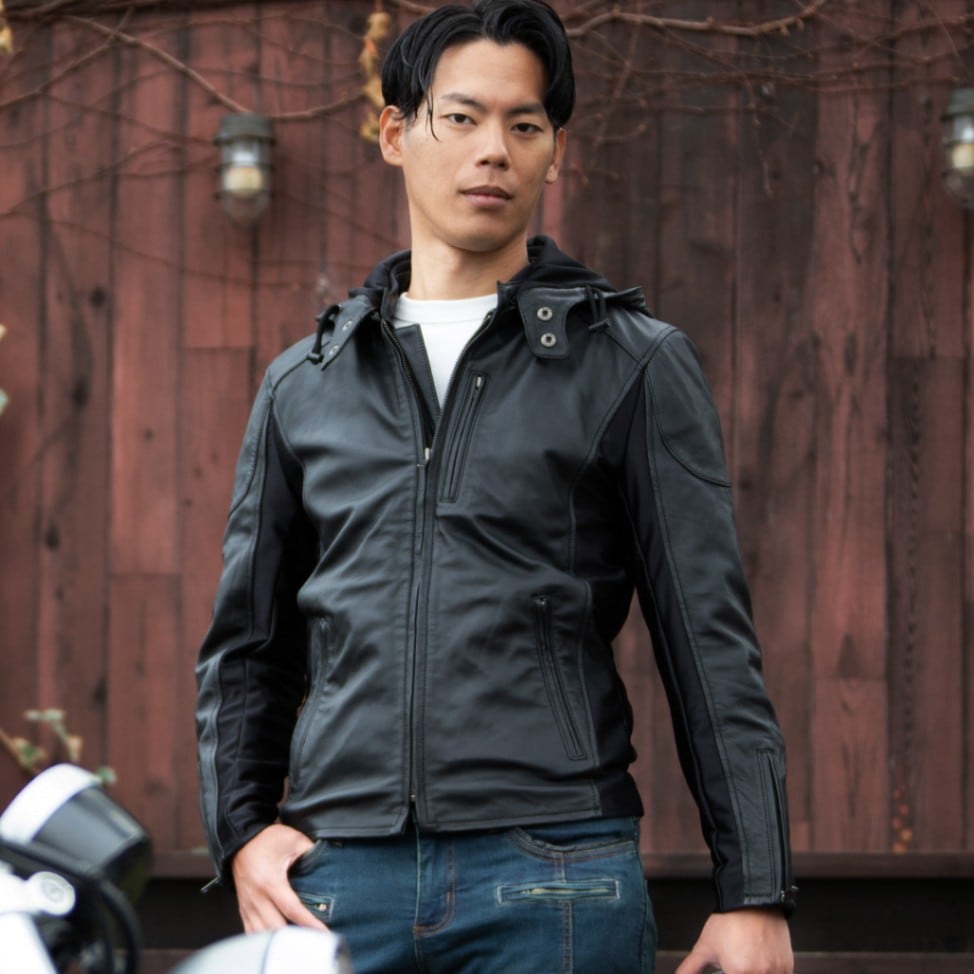 バイク フード付きレザージャケット[24SJ-3] ウェア,メンズ,ジャケット