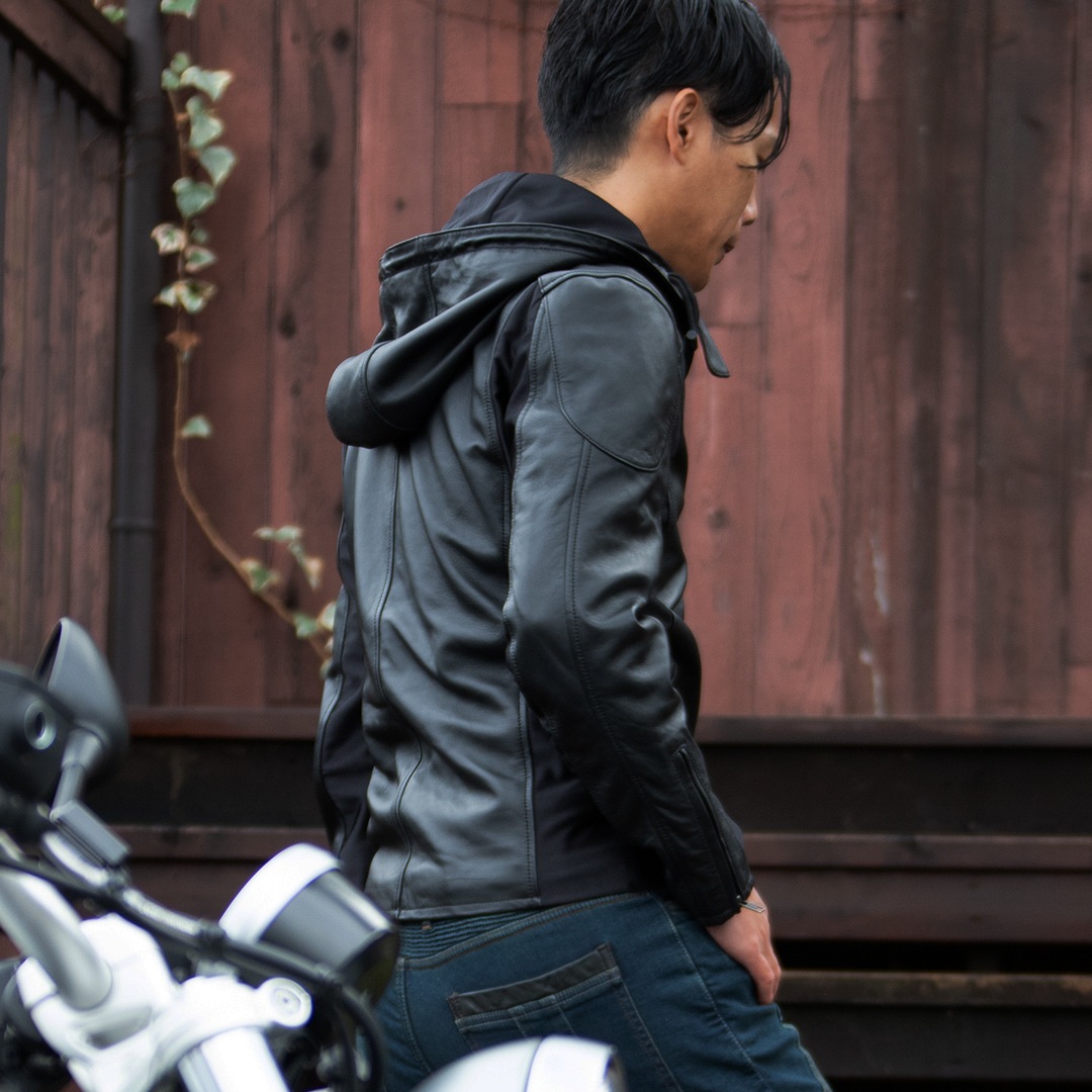 バイク フード付きレザージャケット[24SJ-3] ウェア,メンズ,ジャケット