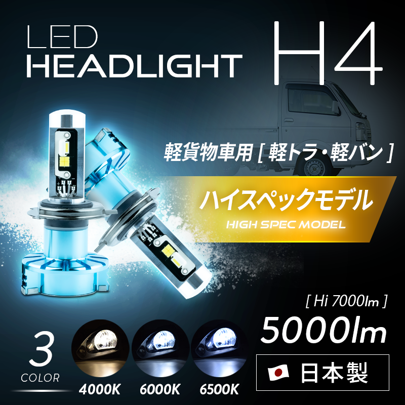 H4 軽バン軽トラ専用 ハイスペックモデル LEDヘッドライト 5000/7000lm