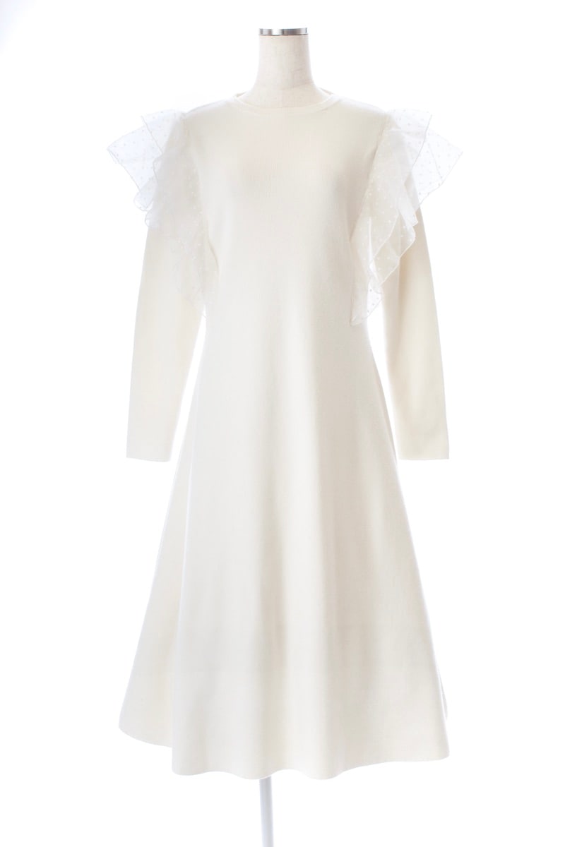ドットチュールニットワンピース/ホワイト | DRESS | OBLI