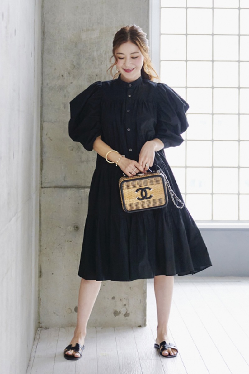 パワーショルダーティアードワンピース/ブラック | DRESS | OBLI