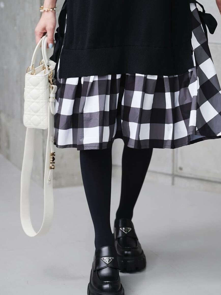 ニットドッキングワンピース/ブラックチェック | DRESS | OBLI