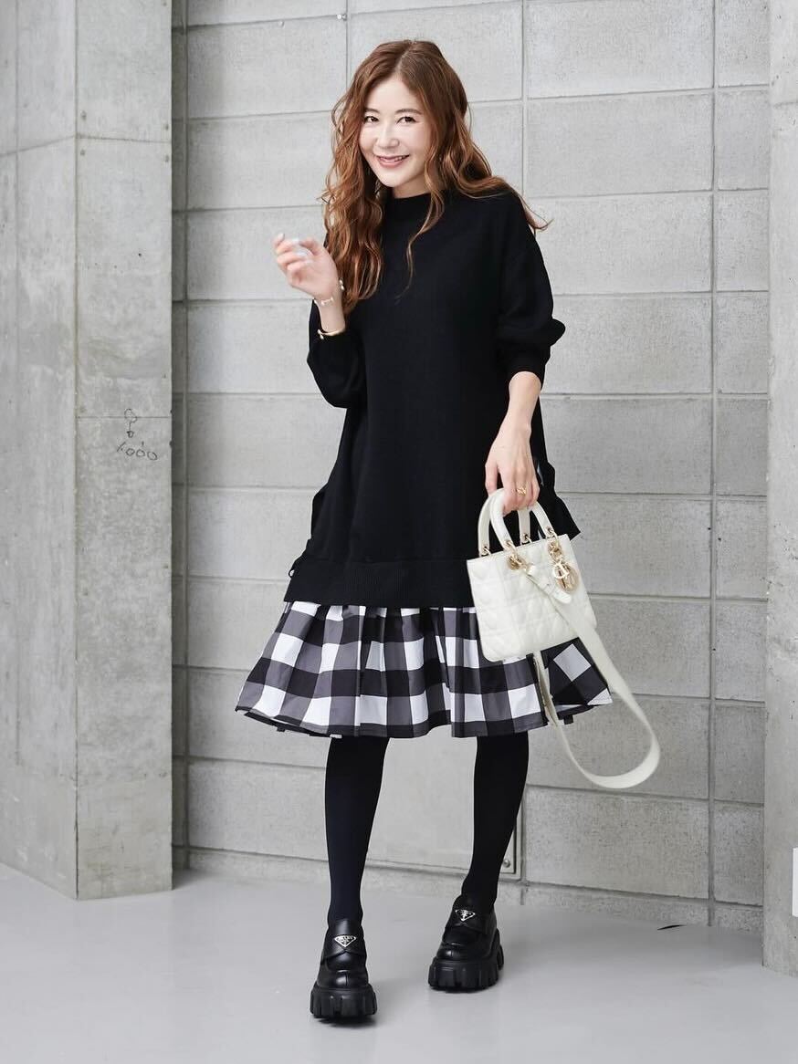 ニットドッキングワンピース/ブラックチェック | ALL | OBLI