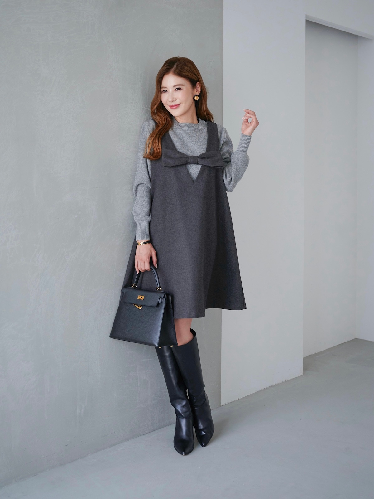 グレーリボンジャンパーワンピース | DRESS | OBLI