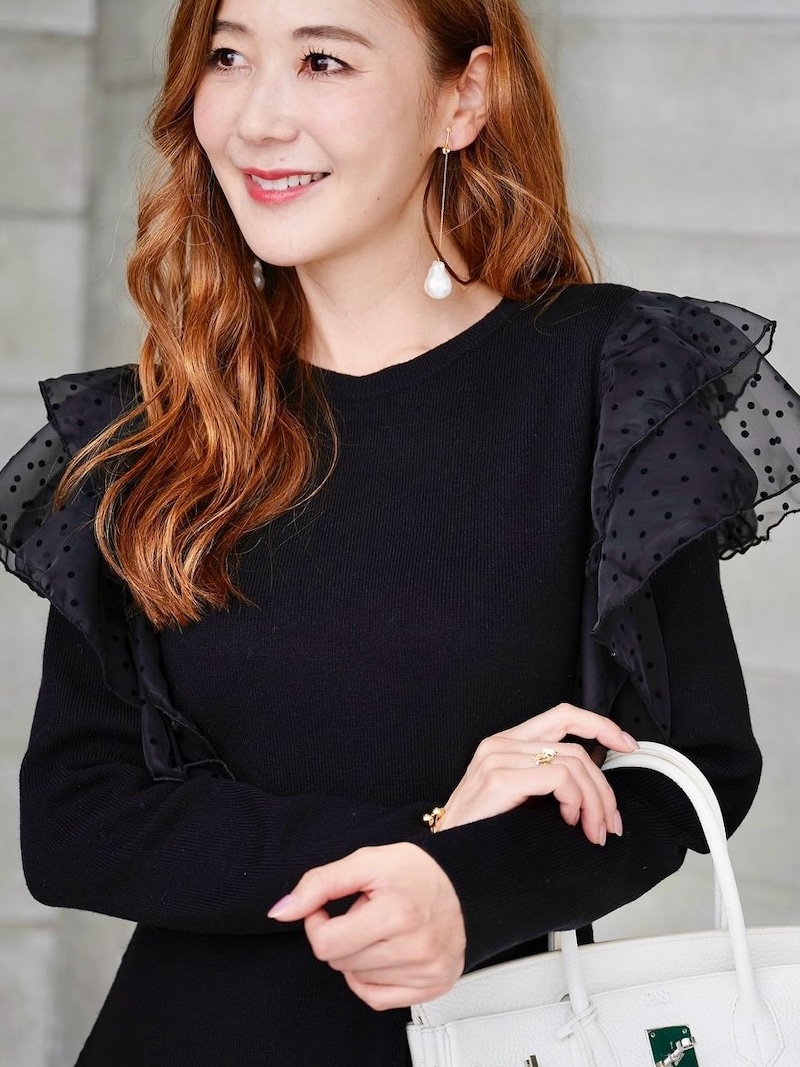 ドットチュールニットワンピース/ブラック | DRESS | OBLI