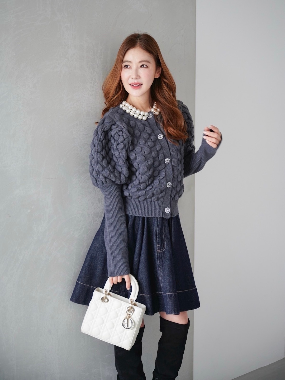 パールカーディガン/グレー | TOPS | OBLI