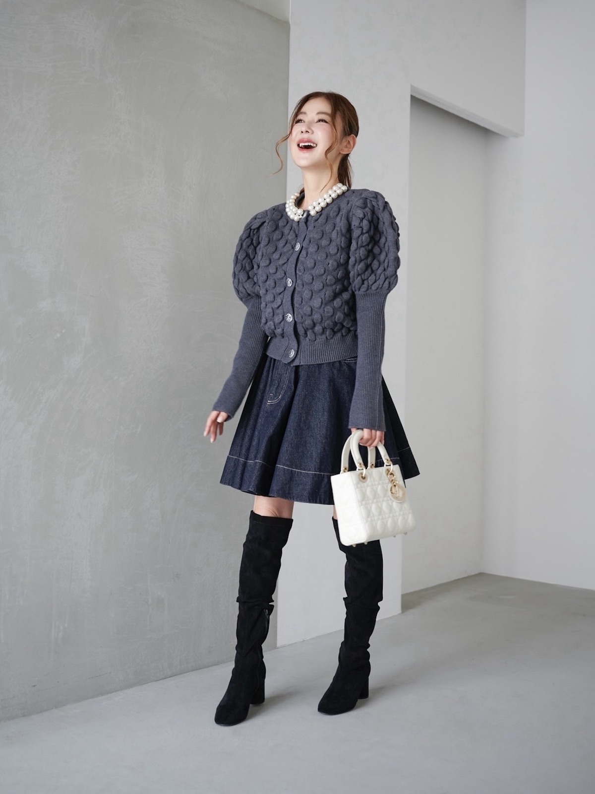 パールカーディガン/グレー | TOPS | OBLI