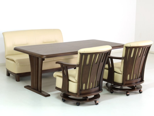 P.ロベルトダイニング4点セット（165テーブル・肘付キャスター付回転