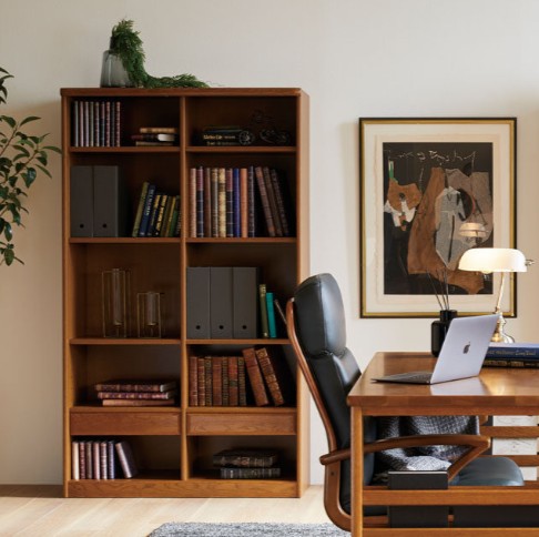 浜本工芸】 書棚A No.3600A 幅105cm ナラ材 国産家具 | Ohkawa ONLINE