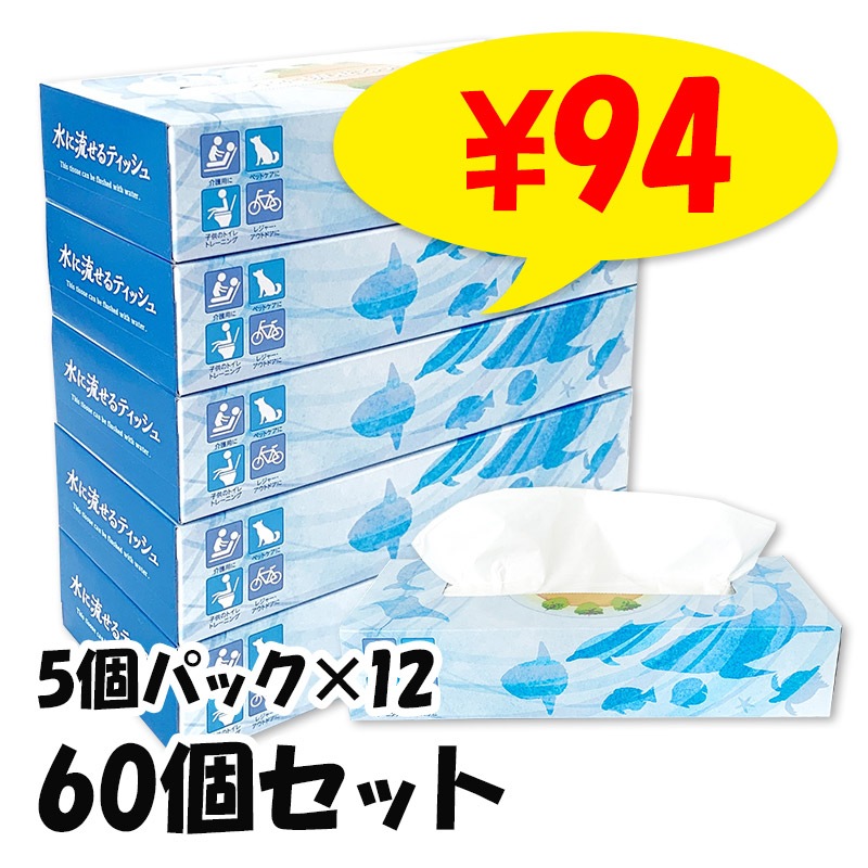 水に流せるティッシュ スリム 5P 120W 60個セット(5個パック×12セット