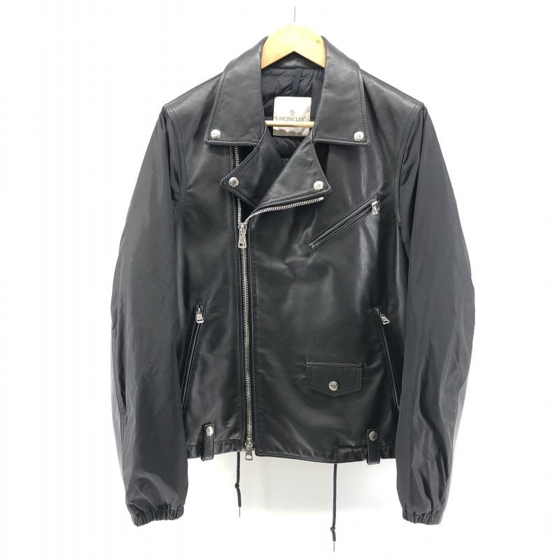 中古】MONCLER MASSART JACKET レザー×ナイロン ライダースジャケット