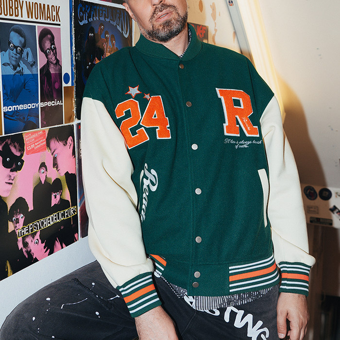 テンダーロイン スタジャン ベースボールジャケット グリーン 袖レザー サイズL スタジャン ジャケット コート ビッグスポーツレディーズ ブルゾン