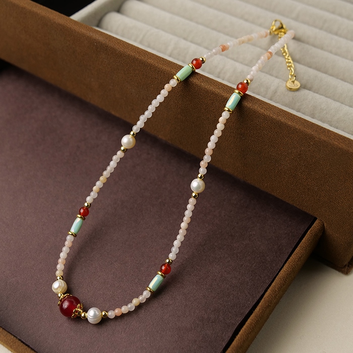 Gemelise ジェメリース 淡水パール×天然石（ローズクォーツ/メノウ