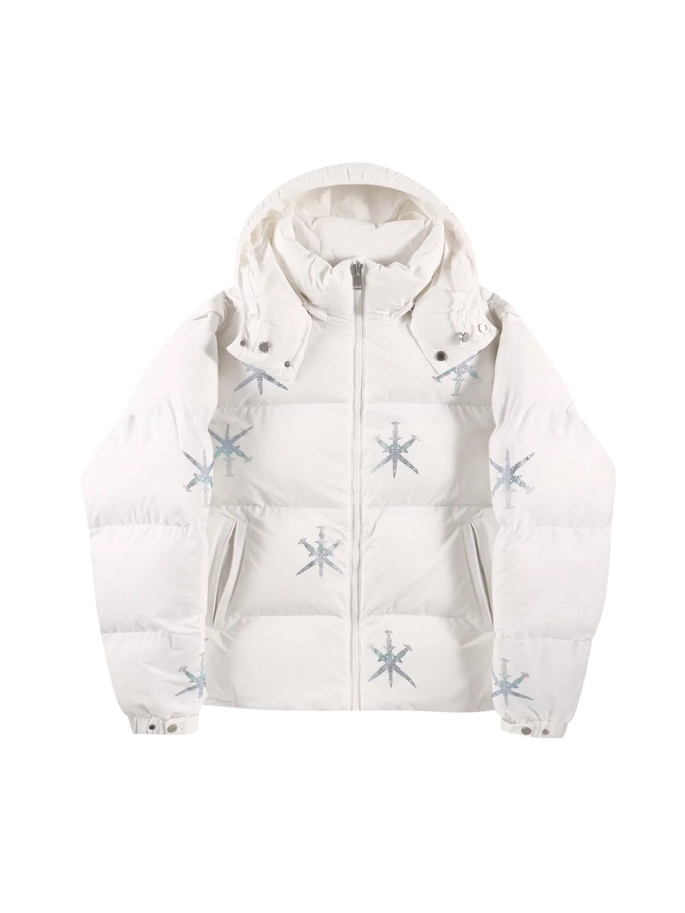 UNKNOWN LONDON】WHITE GRADIENT RHINESTONE PUFFER | OUR BRAND