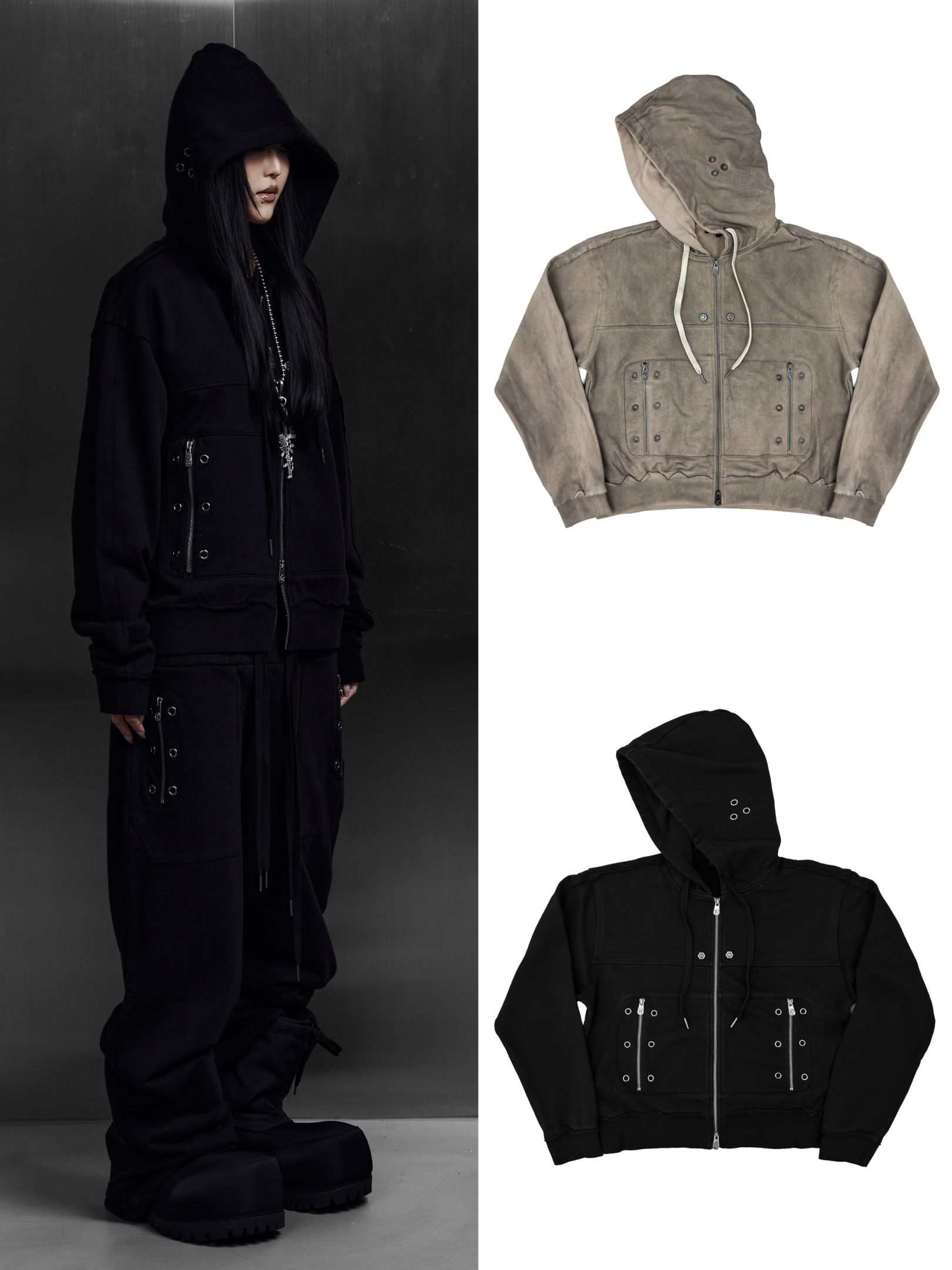 Rosen Kreuz】EYELET EDGE Set-Up ZIP-UP HOODIE | OUR BRAND,Rosen