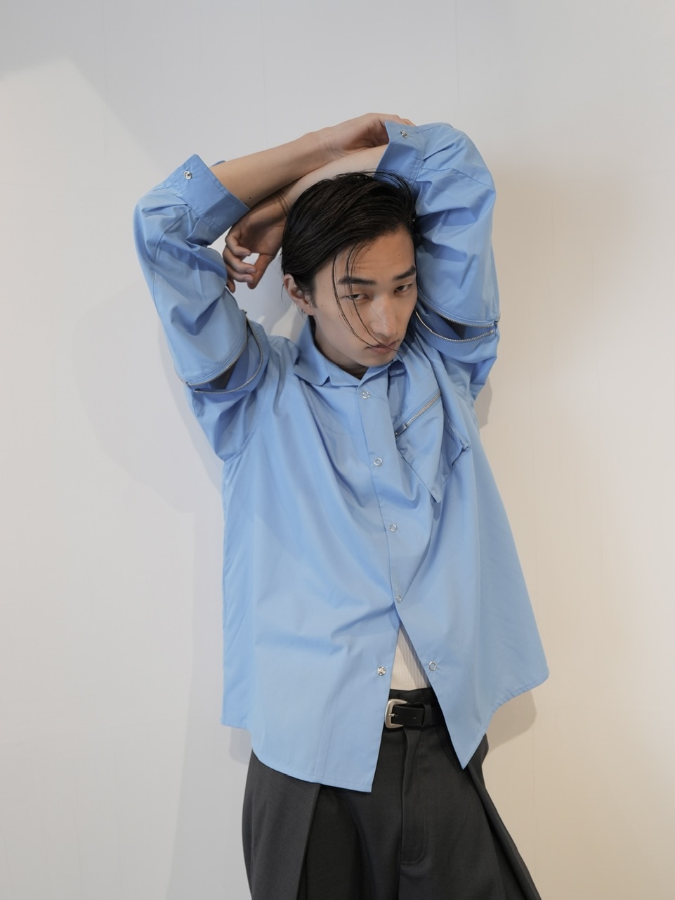 CS】2way zip square cut shirt (blue) / 【シーエス】2ウェイジップ