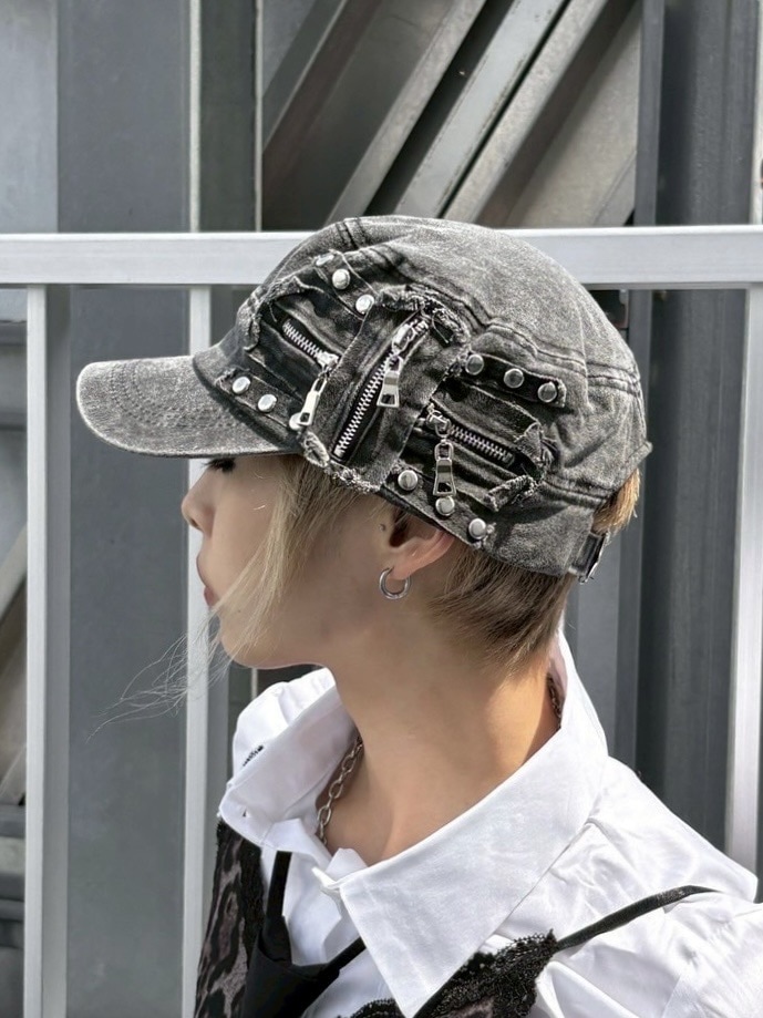 受注制【Never mind the XU】studs denim cap (2color) / 【ネバー