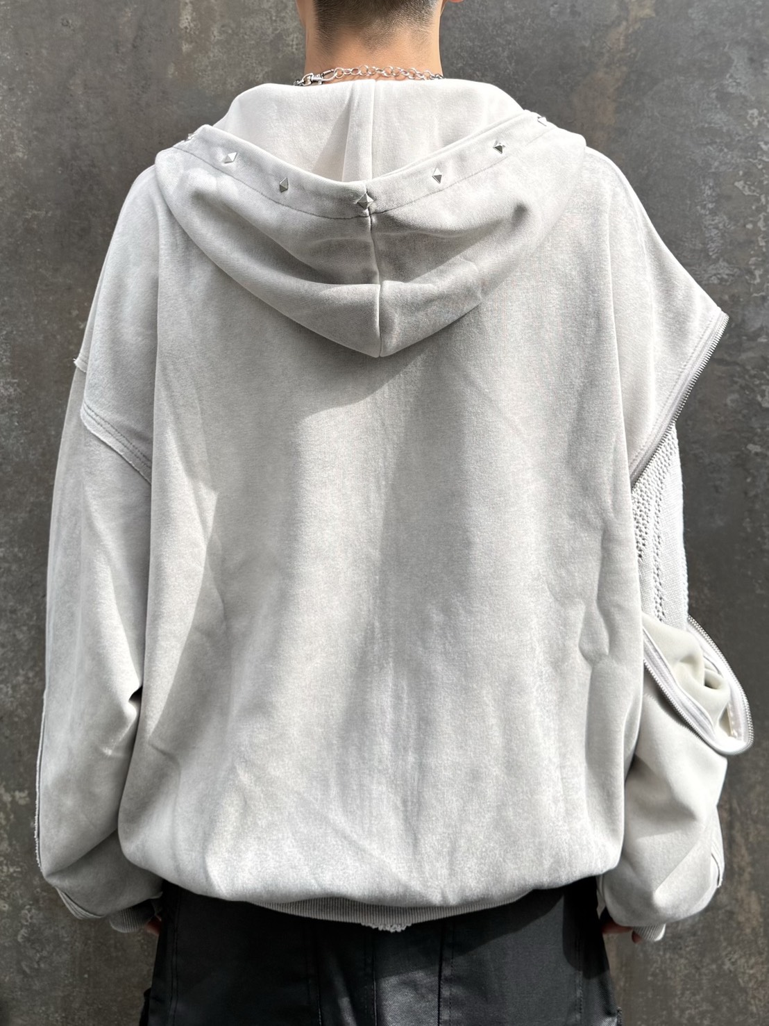 Never mind the XU】studs washing zip up hoodie / 【ネバーマインド
