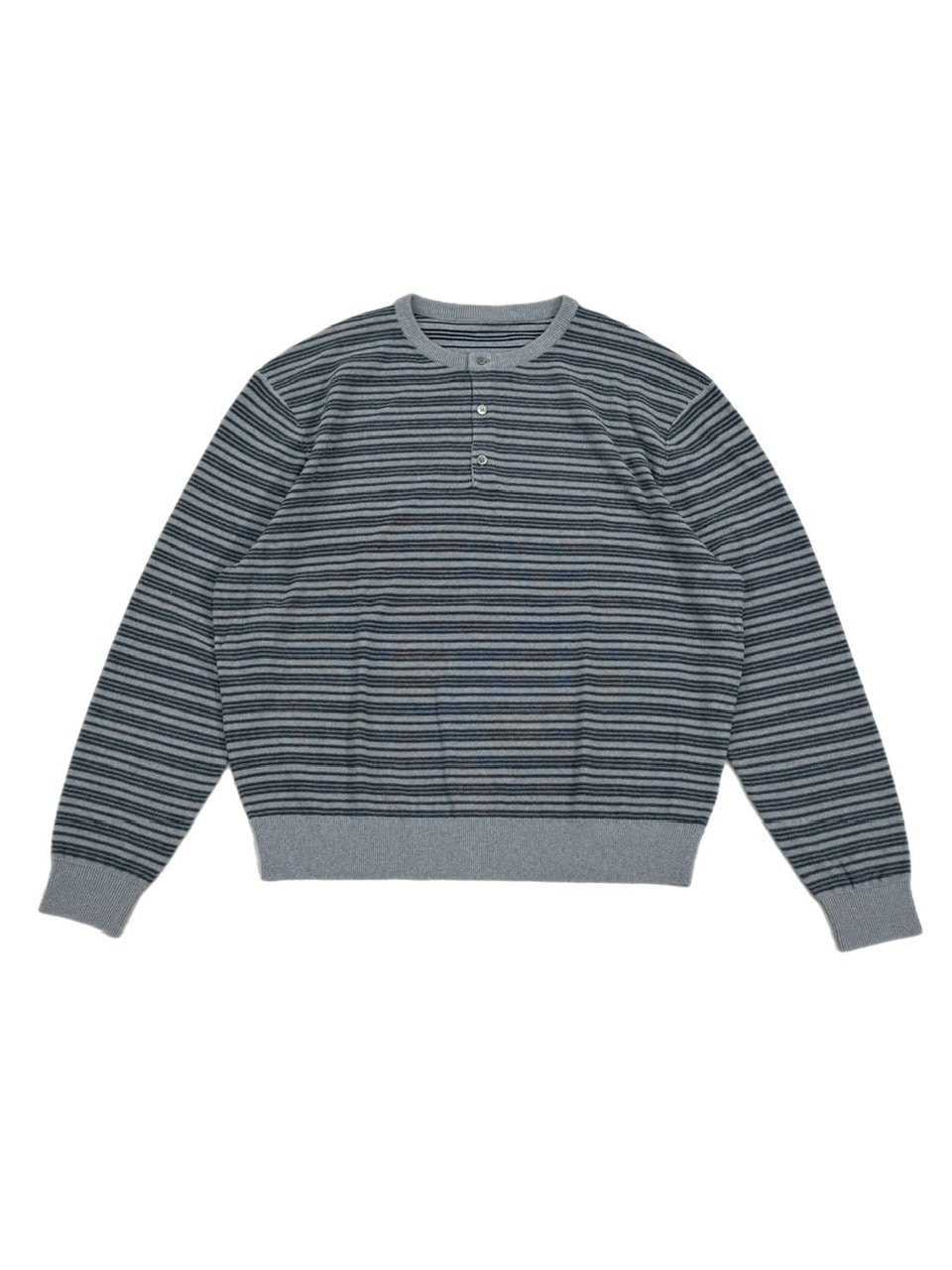 受注制【Chikashitsu +】cropped henry neck border knit