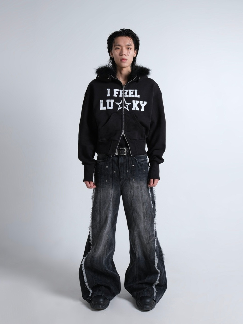 IFEELLUCKY】Lucky fur hood zip up / 【アイフィールラッキー