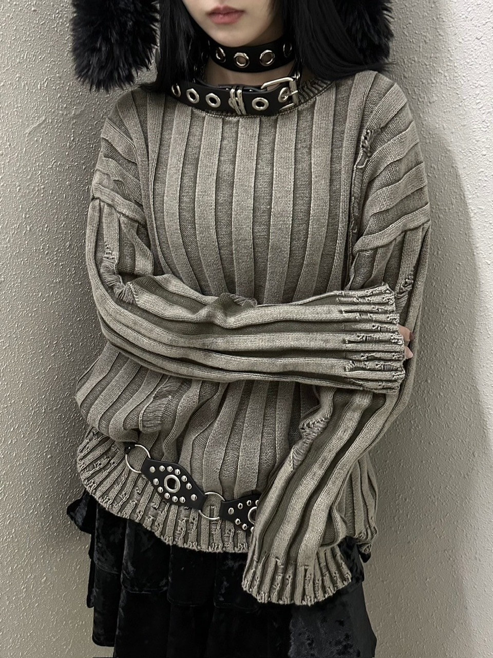 受注制【Never mind the XU】dyeing damage knit (2color) / 【ネバー