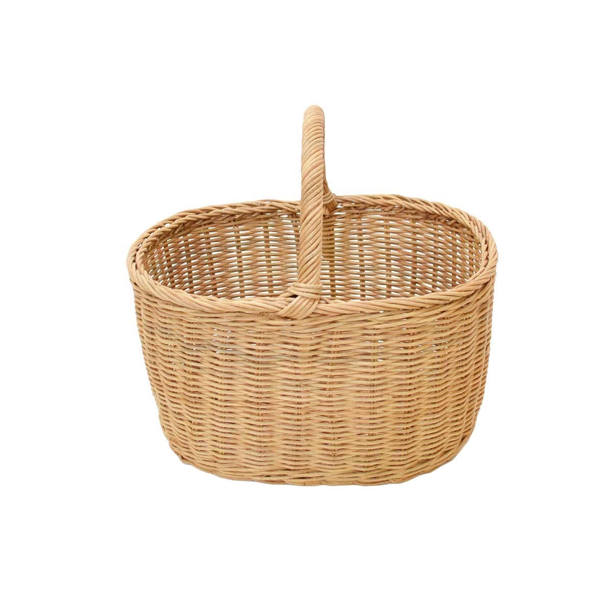 ラタン製かごバッグ ピクニックバスケット楕円 深型 巻縁 籠