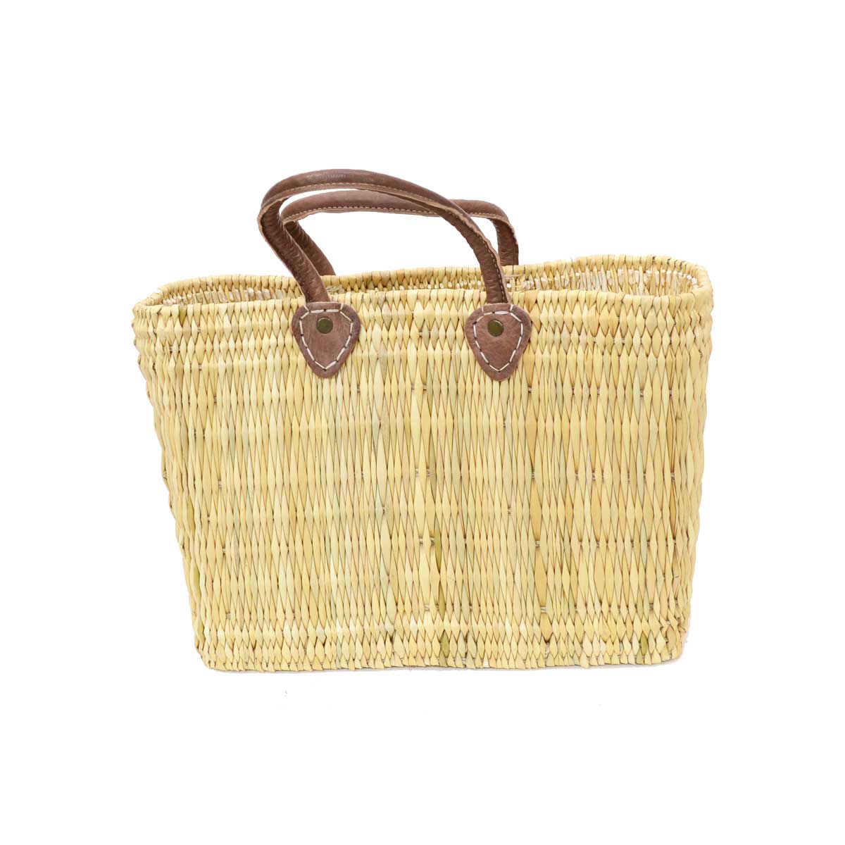 ストロー かごバッグ レザーハンドル M モロッコ製 四角