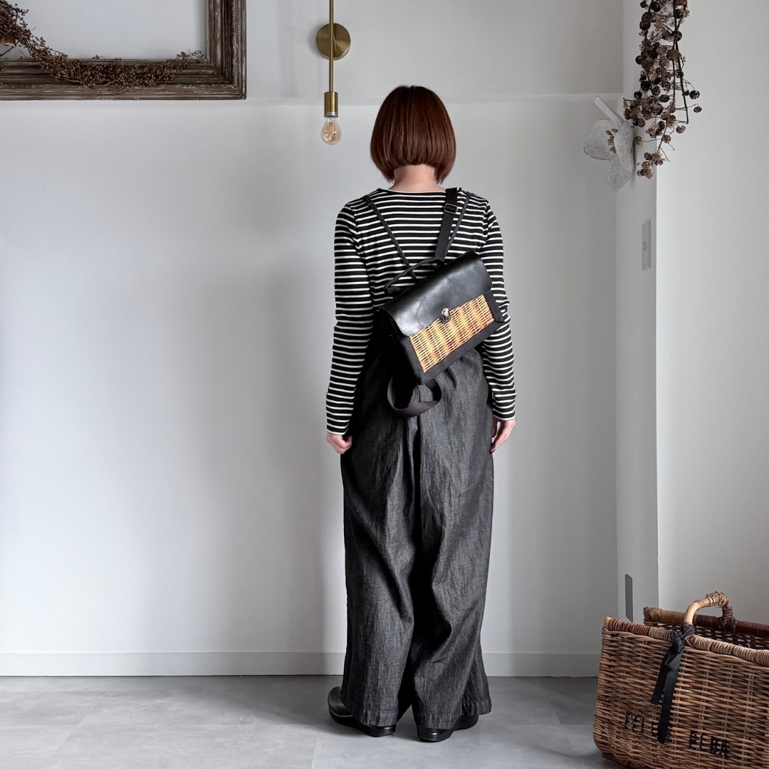 新仕様モデル）3wayで使える革とカゴのリュック【革とカゴとクボ