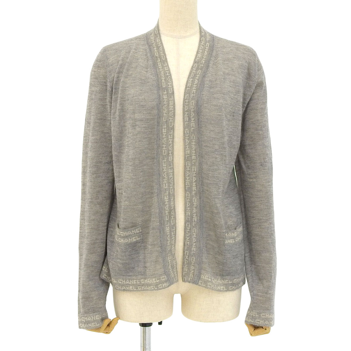 シャネル CHANEL カーディガン カシミヤ グレー 40 レディース 99C