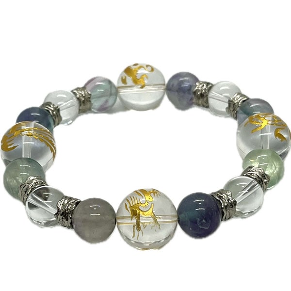 風水四神獣ブレスレット水晶(金彫り)フローライト ネコポス便なら