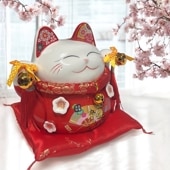 瀬戸焼 古色大正猫 大 赤 87203-579 招き猫 陶器 オブジェ ギフト