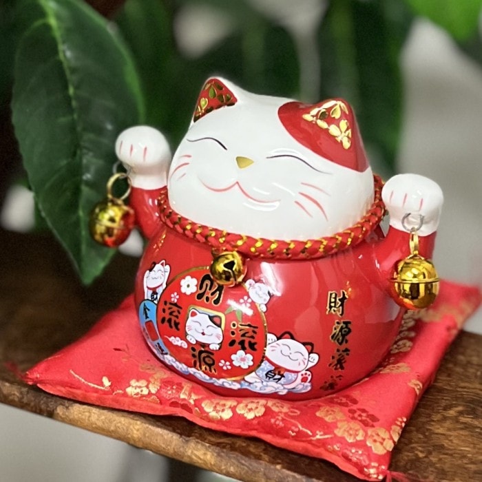 Baccarat 極美品 レッドオクトゴン まねき猫 ラッキーキャット 置物