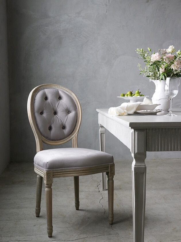 SGDダイニングチェアオーバルバックナチュラルAグレーベルベット