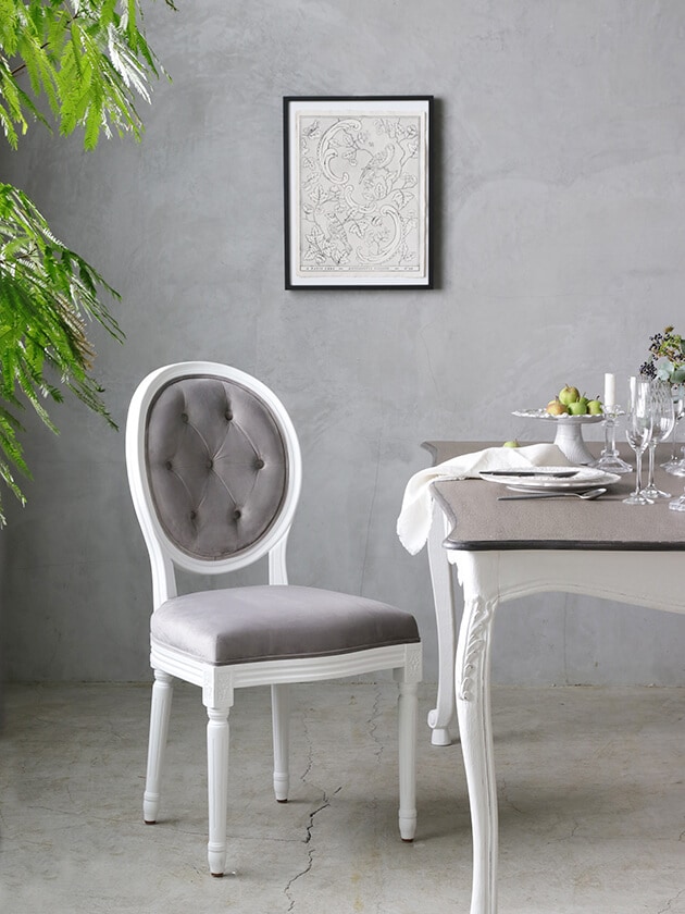 SGDダイニングチェアオーバルバックホワイト&ライトグレーベルベットMW