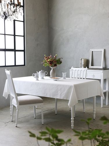 Sarah Graceフレンチリネンテーブルクロス メランジュxホワイト