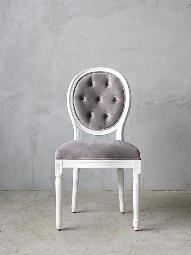 SGDダイニングチェアオーバルバックホワイト&ライトグレーベルベットMW