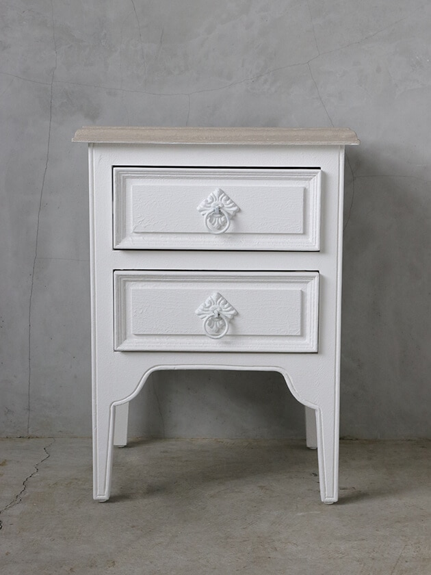 BLANC D'IVOIREサイドテーブルCHARLIEアンティークホワイトTOPヌアージュ