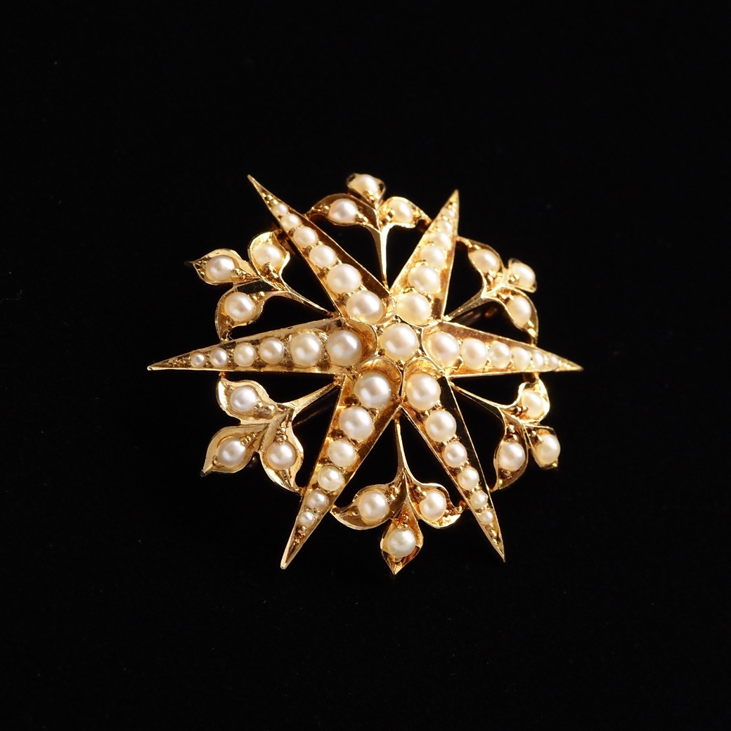 アンティークジュエリー アンティークブローチ スターバースト パール