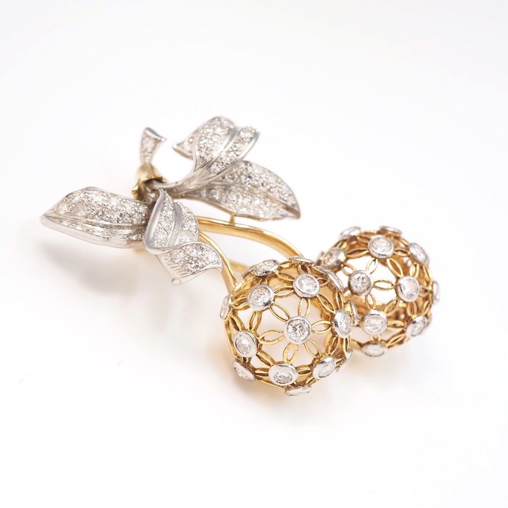 アンティークジュエリー アンティークブローチ ダイヤモンドチェリー