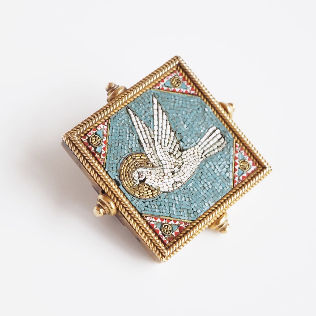 アンティークジュエリー アンティークブローチ 白鳩 モザイク
