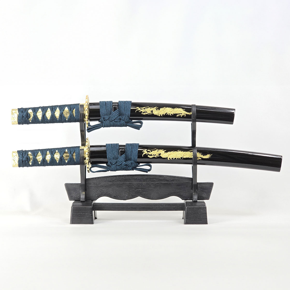 ミニミニ竜3点セット 彫金 紺 刀掛台付 刀身竜彫 模造刀｜【公式