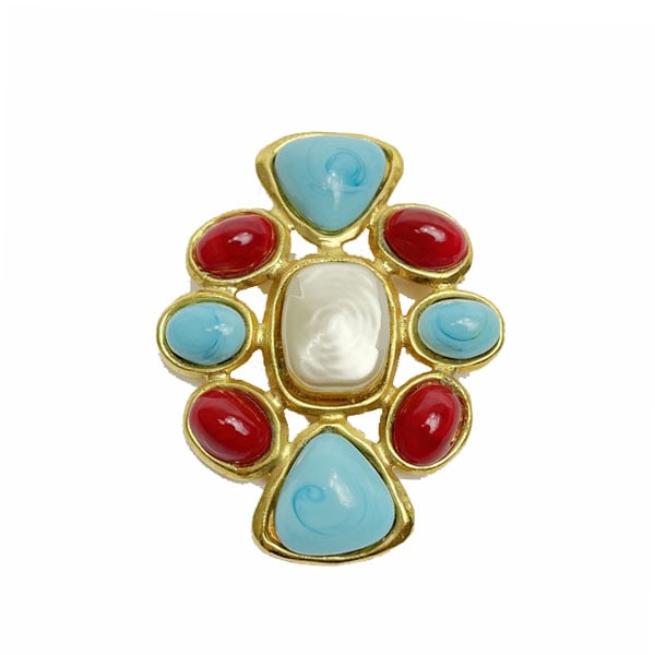 CHANEL シャネル ブローチ カラーストーン 色石 ブルー レッド